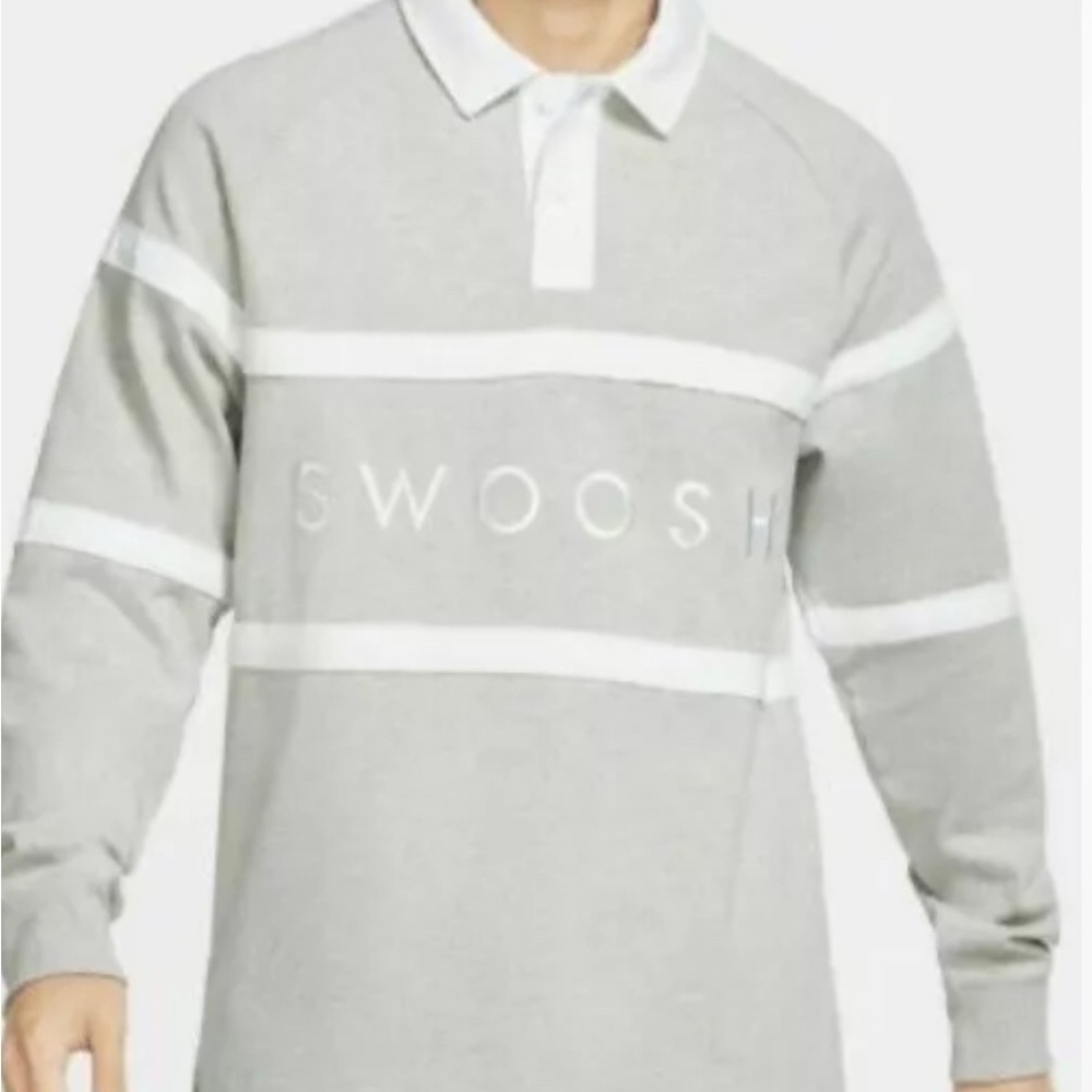Nike Gray and White Swoosh Rugby Polo